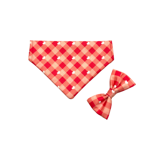 Red Plaid Style Bow And Bandana - Cat Combo