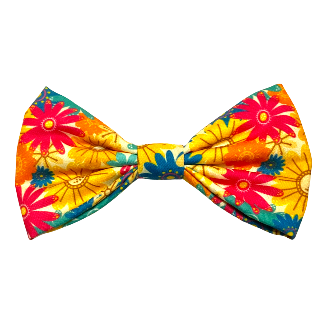 Happy Vibes Floral Bandana and Bow Combo for Cats