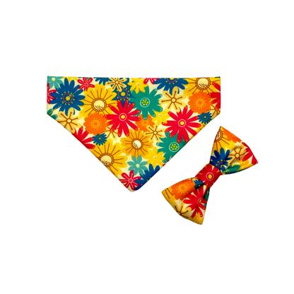 Happy Vibes Floral Bandana and Bow Combo for Cats