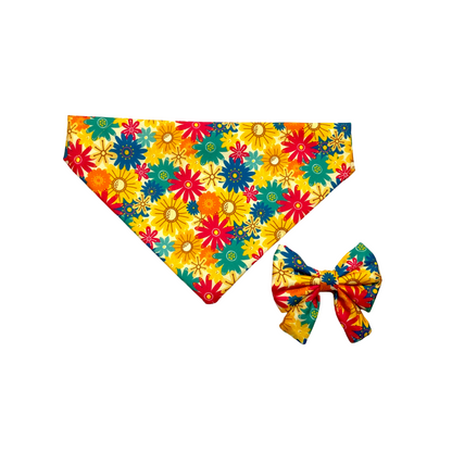 Happy Vibes Floral Sailor Bow And Bandana - Dog Combo