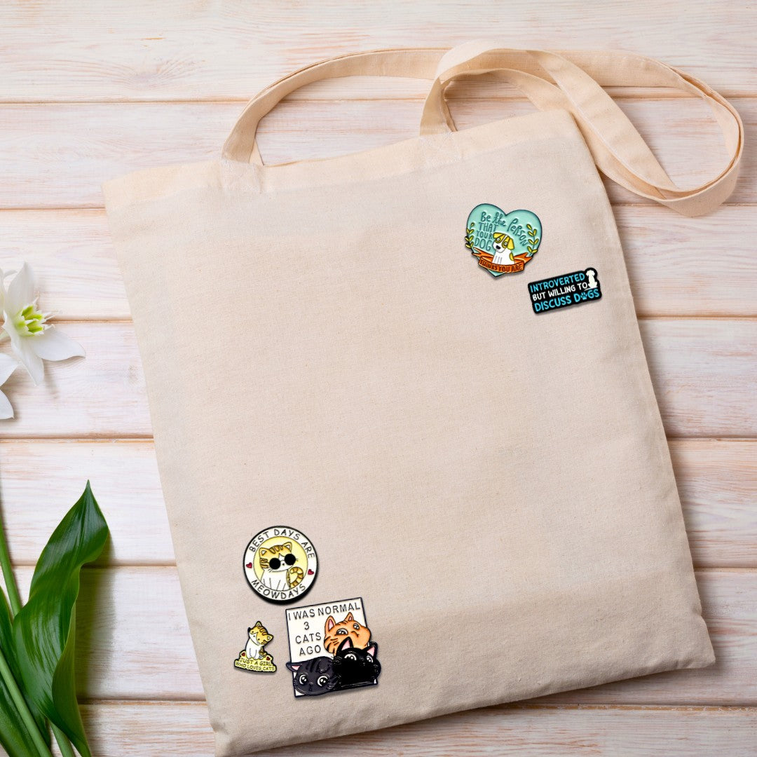 Bag DIY with dog and cats enamel pins from Wags4Whiskers Pet Supplies Store